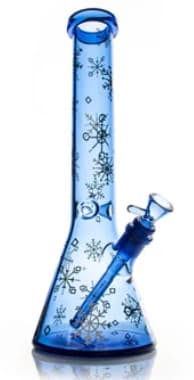 Red Eye Glass 15" Tall Sapphire Blue Winter Wonderland Beaker Base Water Pipe W/Full Wrap Decal