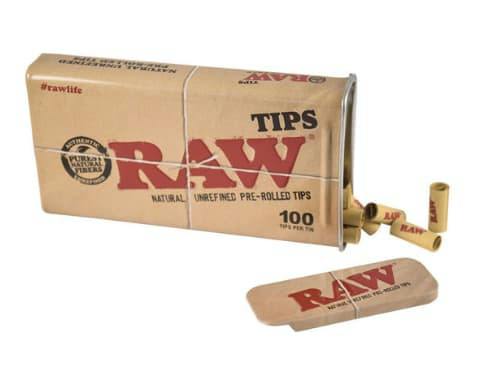 Raw Tin Including Pre-Rolled Unbleached Tips 100pk