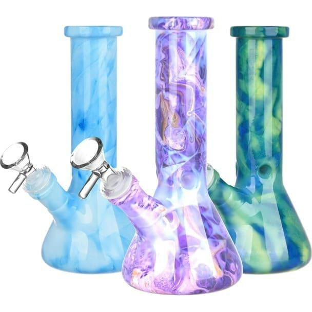 Marbled Beaker Glass Water Pipe - 7.75 Colors Vary