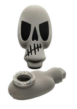 LIT Silicone 3.25" Grey Skull Hand Pipe W/Glass Bowl