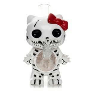 8.5" Tall Skello Cat Glass & PVC Water Pipe