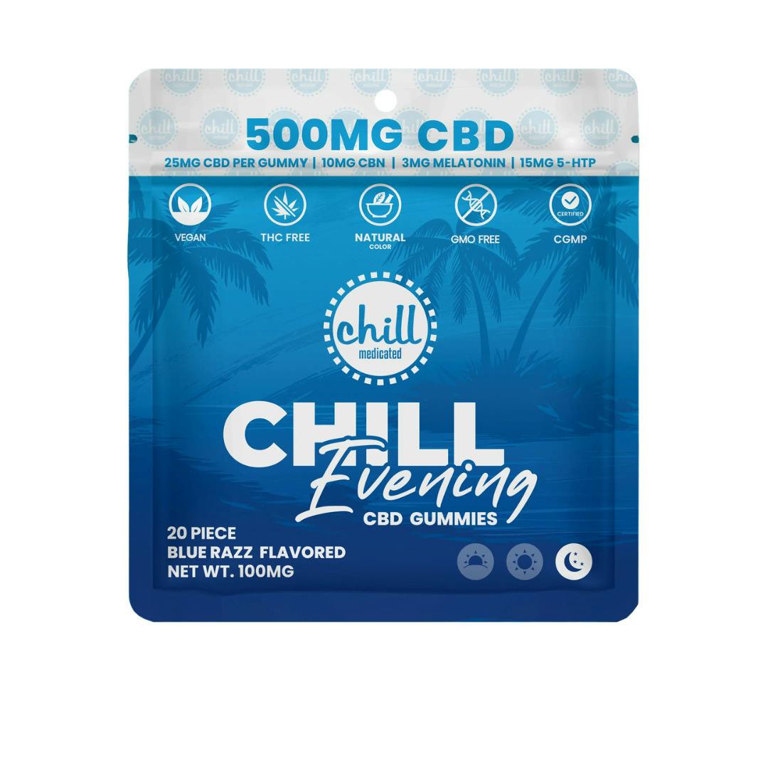 500mg CBD I Blue Razz CBD Gummies I Evening by Chill Medicated