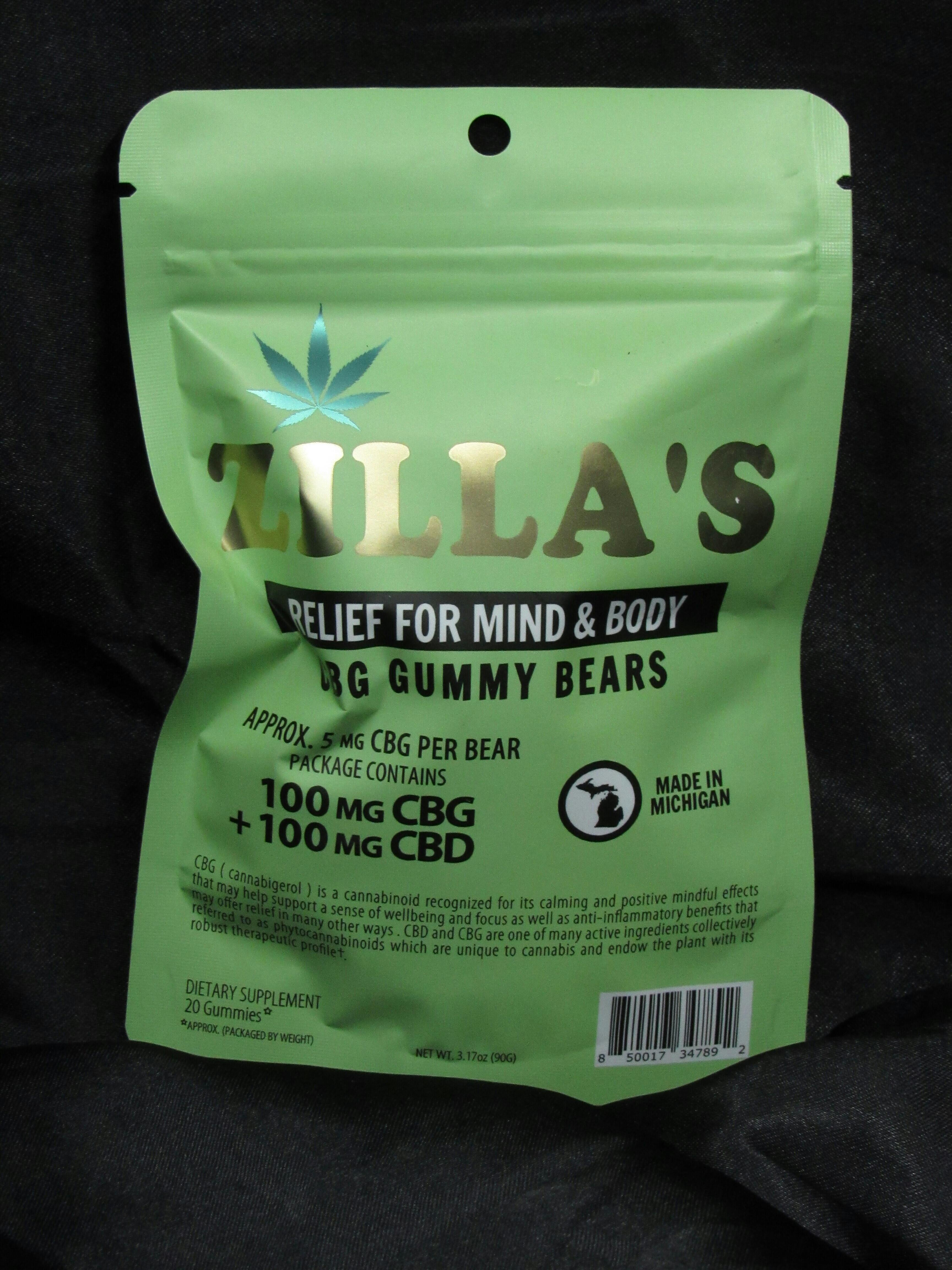 Relief For Mind And Body 100mg CBD + 100mg CBG Gummy Bears | Zillas