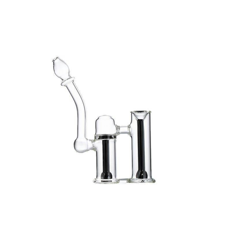 6" Clyde Bubbler, 2 Chamber Glass Bong - Black+Clear