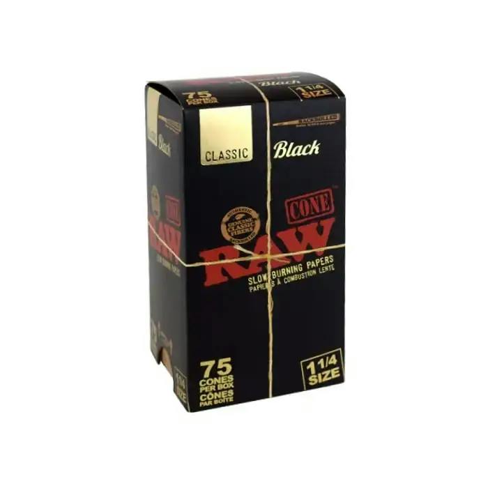 RAW | Black 1 1/4 Pre-Rolled Cones - 75 Pack