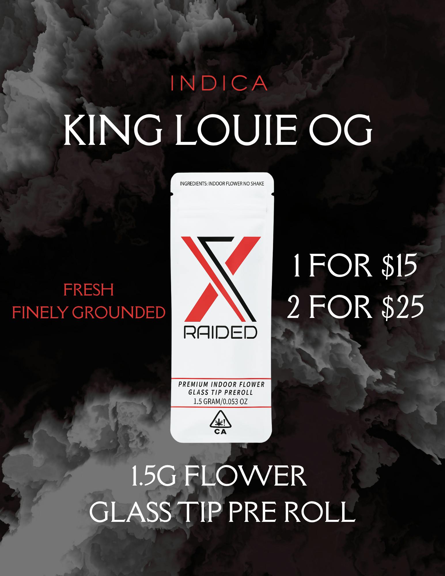 XRAIDED GLASS TIP PREROLL - KING LOUIS OG - 1.5G