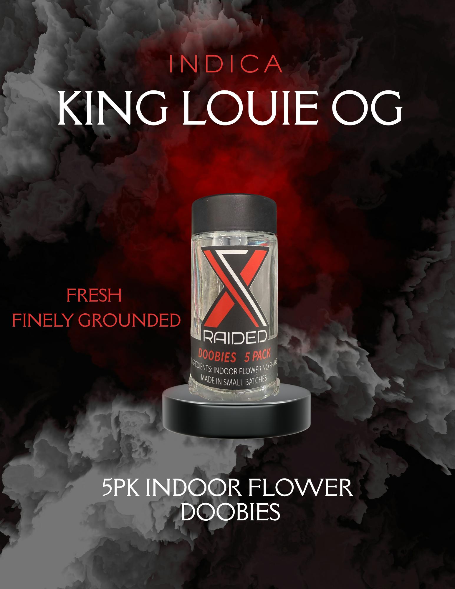 XRAIDED 5 PACK MINI PREROLLS - KING LOUIS OG - 3.5G