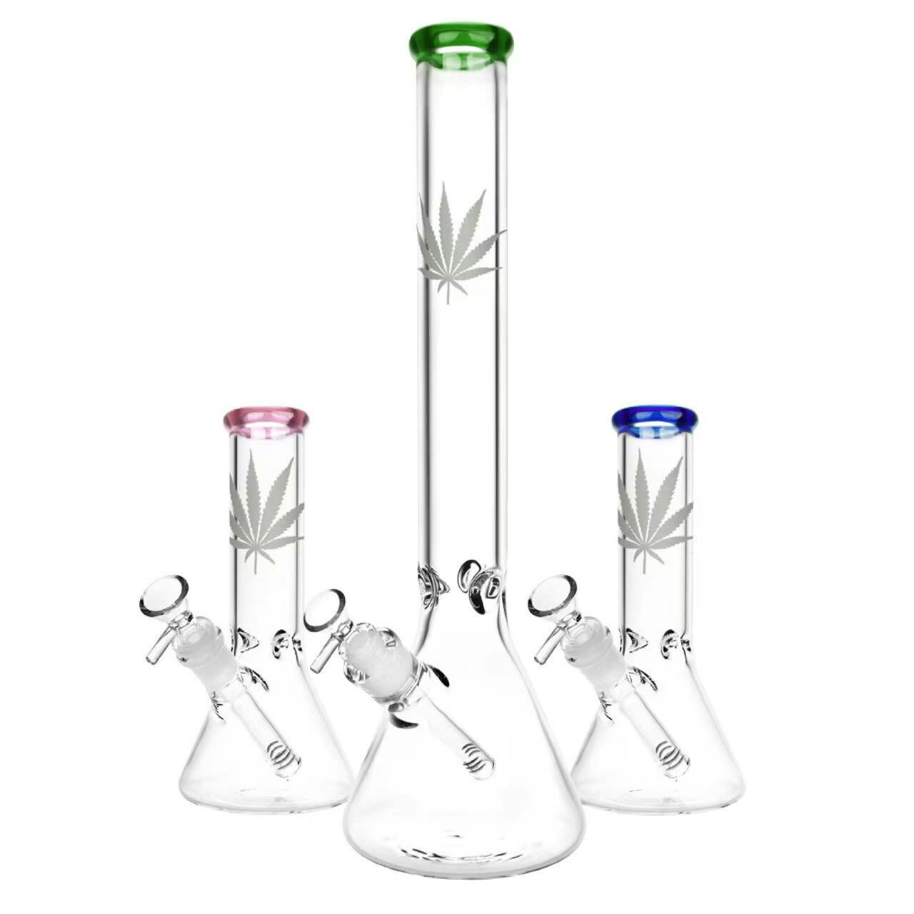 Sliver Hemp Leaf Glass Beaker Water pipe