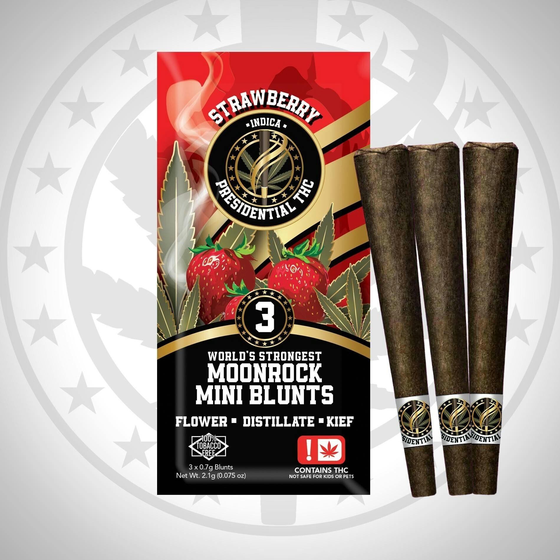 Presidential Mini Blunts - Strawberry (I) - 2.1g Moon Rock Infused Blunts (3ct)