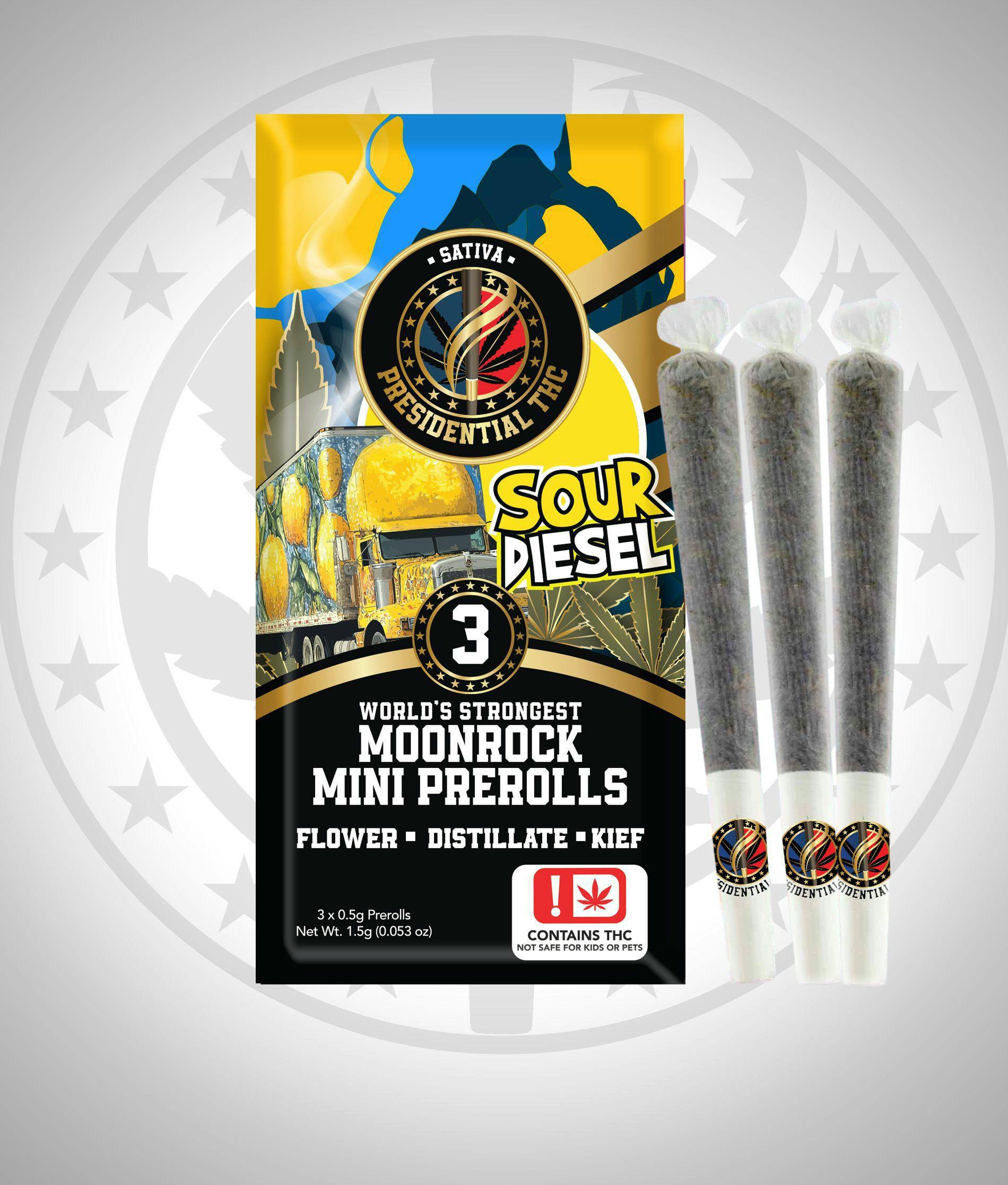 Presidential Mini Pre Rolls - Sour Diesel (S) - 1.5g Moon Rock Infused Pre Rolls (3ct)