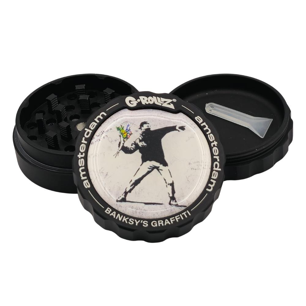 G-Rollz Banksy Graffiti 'Flower Thrower' 53mm 3pc Metal Grinder