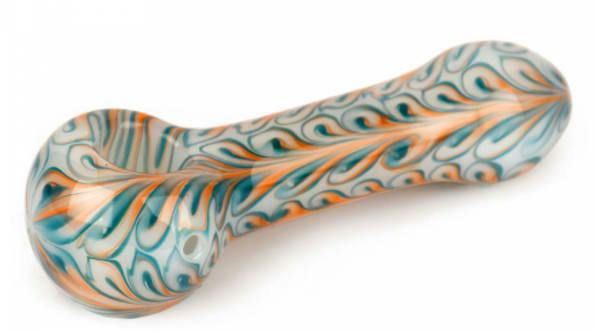 4.5" Paisley Hand Pipe White With Orange & Blue