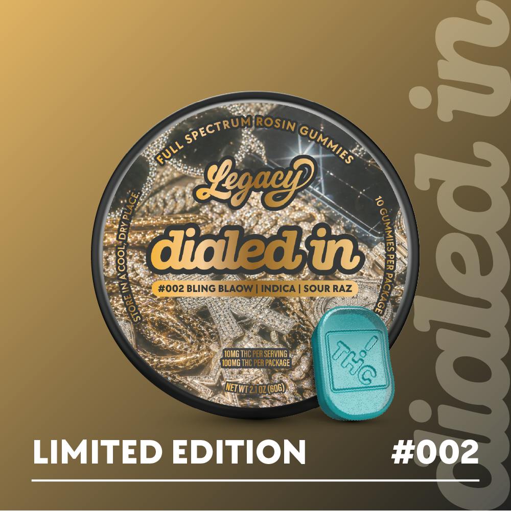 Dialed In Sour Raz x Bling Blaow Live Rosin Gummies 10mg ea | 10-Pack