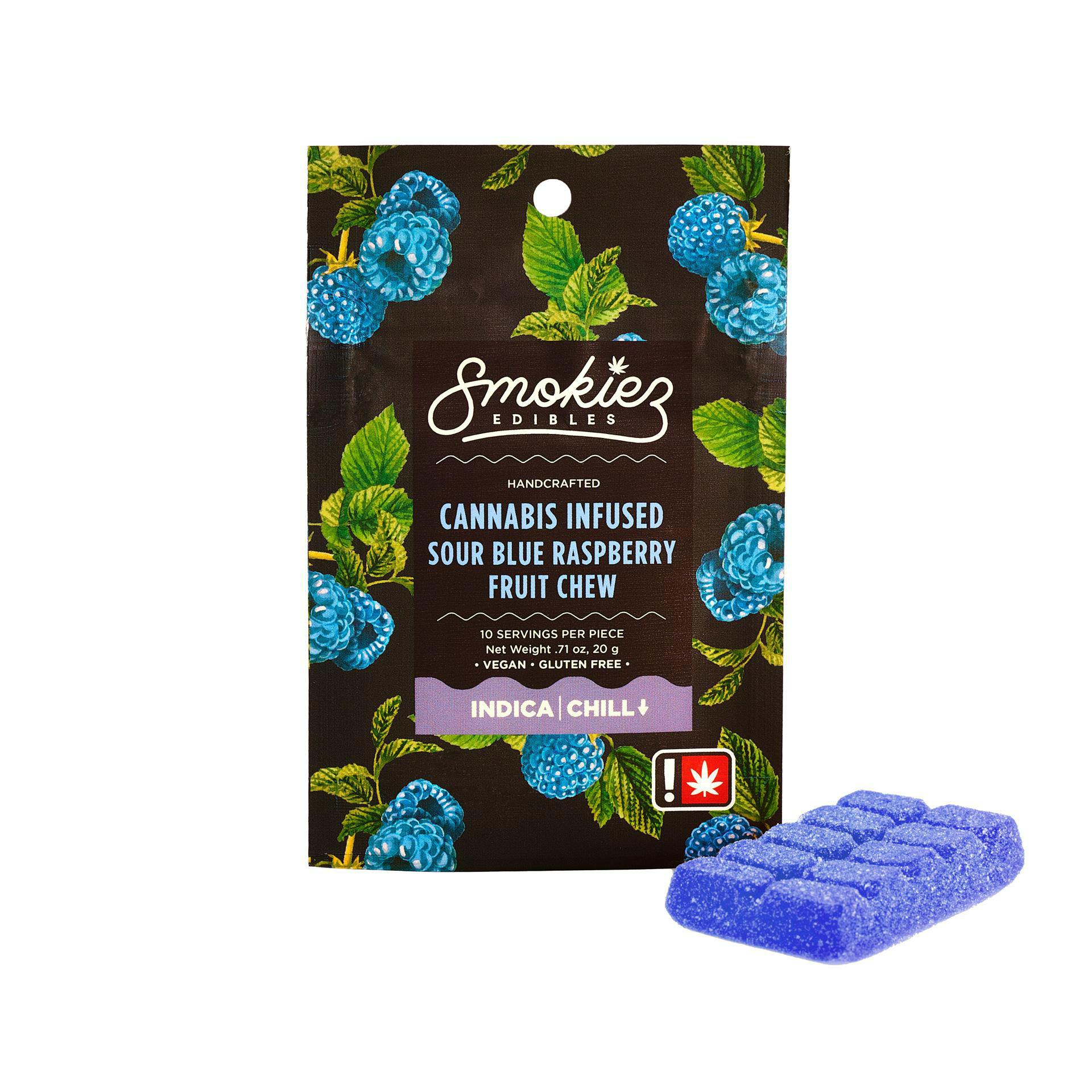 Gummy: ~ Smokiez ~ Single ~ Sour Blue Raspberry ~ Green Leaf Special
