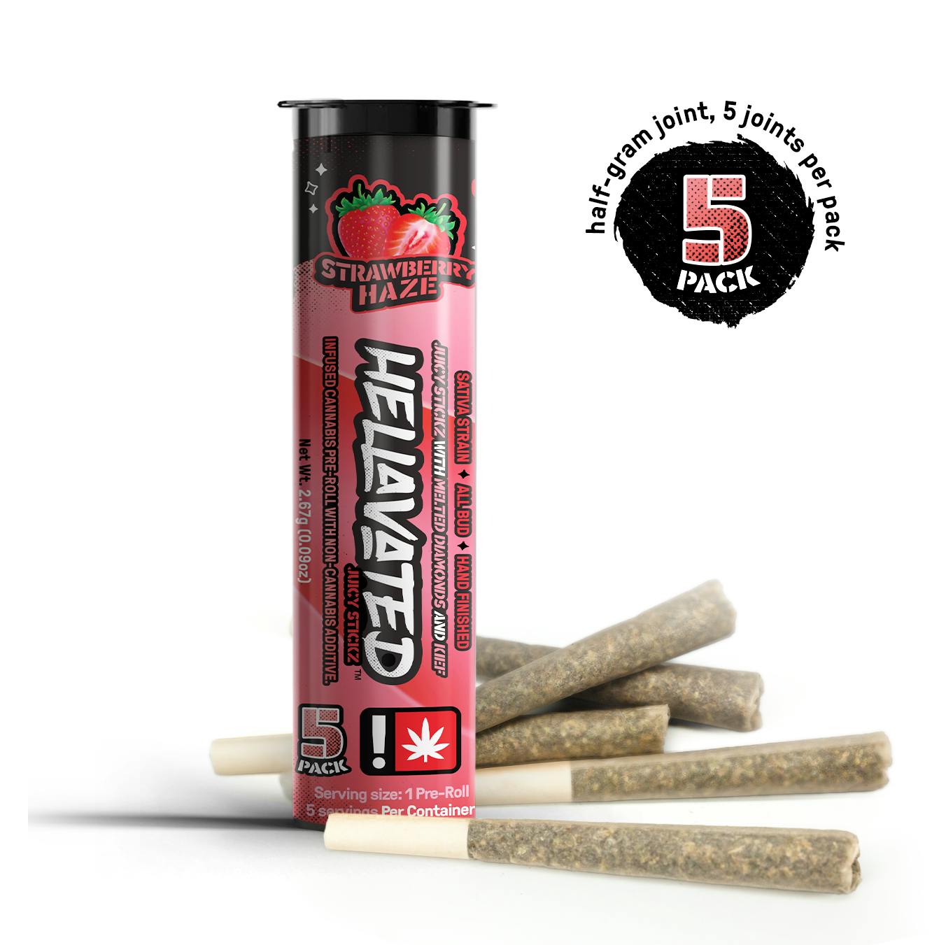INFUSED PREROLL: ~ Hellavated ~ Juicy Stickz ~ ~ Strawberry Haze