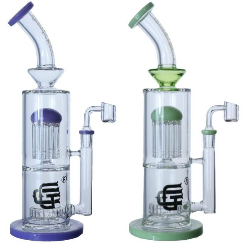 Bong ~ Crystal Glass ~ 12” Disk Perc To 8-Arm Tree Perc Double Perc Rig