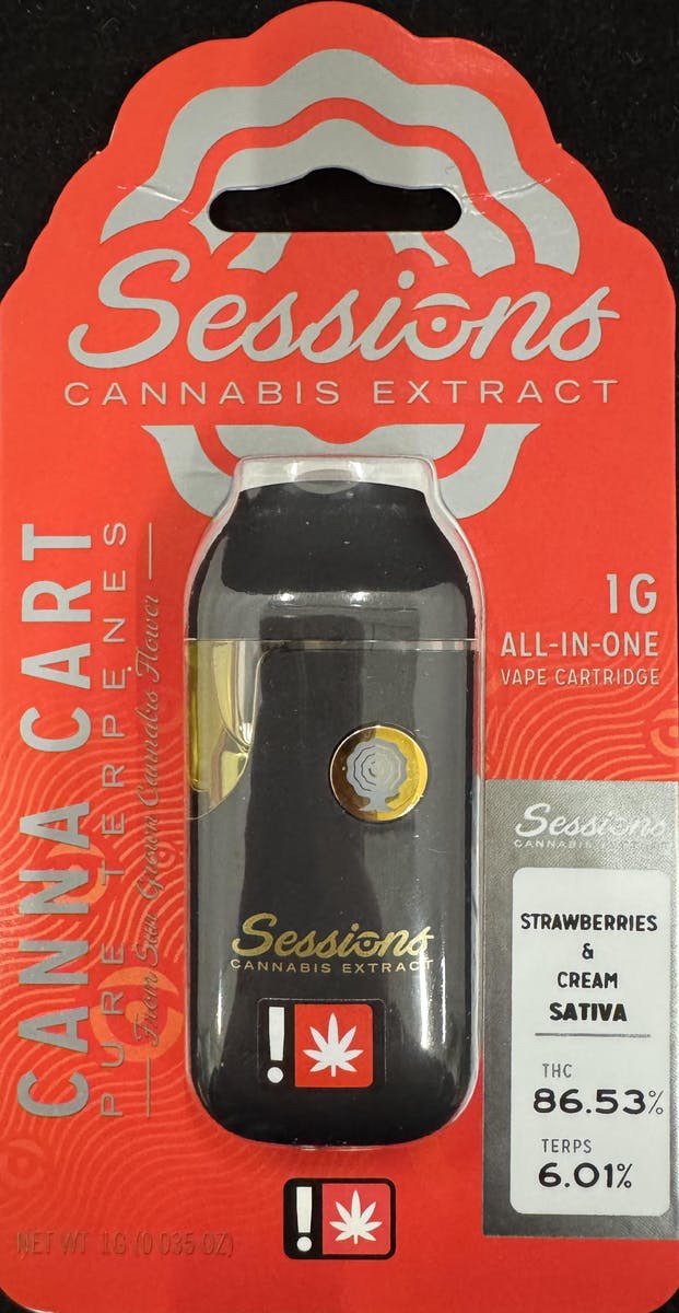 Cartridge: Cartridge ~ Sessions ~ 1g All-In-One w/ Button ~ Sativa ~ Strawberries & Cream