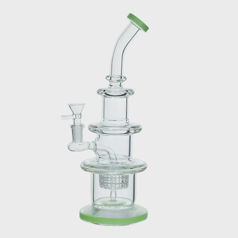 Bong ~ 11.5'' Three Layers Matrix Perc Water Pipe ~ Lake Green