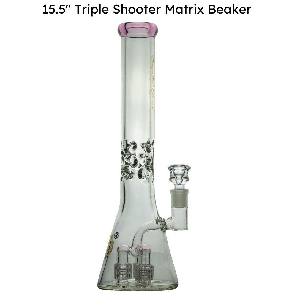Bong ~ Crystal Glass ~ 15.5" Triple Shooter Matrix Beaker