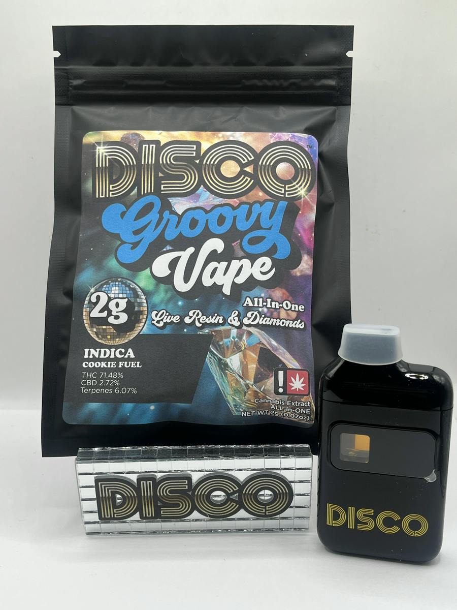 Cartridge: Cartridge ~ Disco Dabs ~ Live Resin & Diamonds ~ 2g All-in-One ~ Sativa ~ Emerald Jack ~ Green Le...