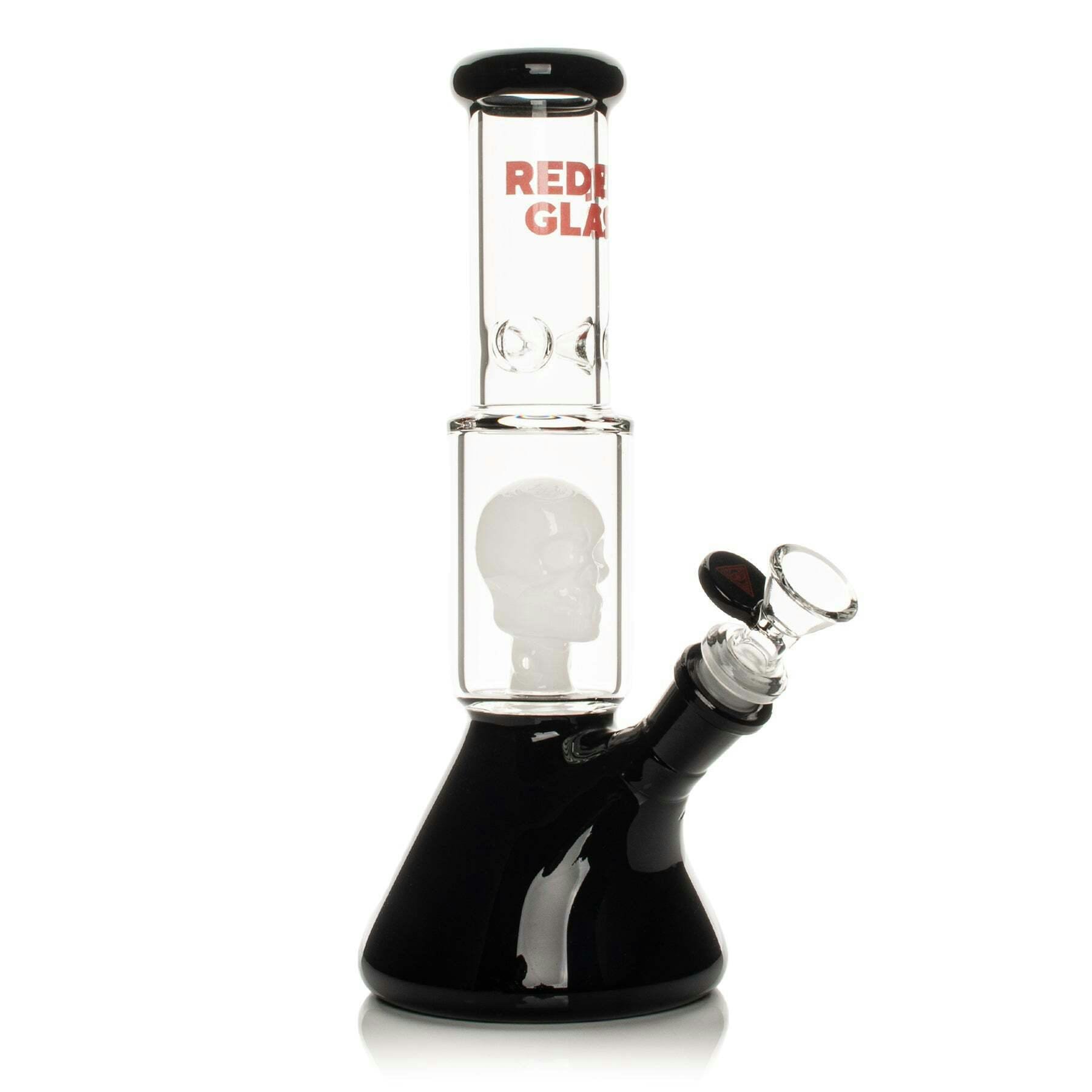 Red Eye Glass 11" Tall Black Dual Chamber Beaker Base Water Pipe W/Skull Perc
