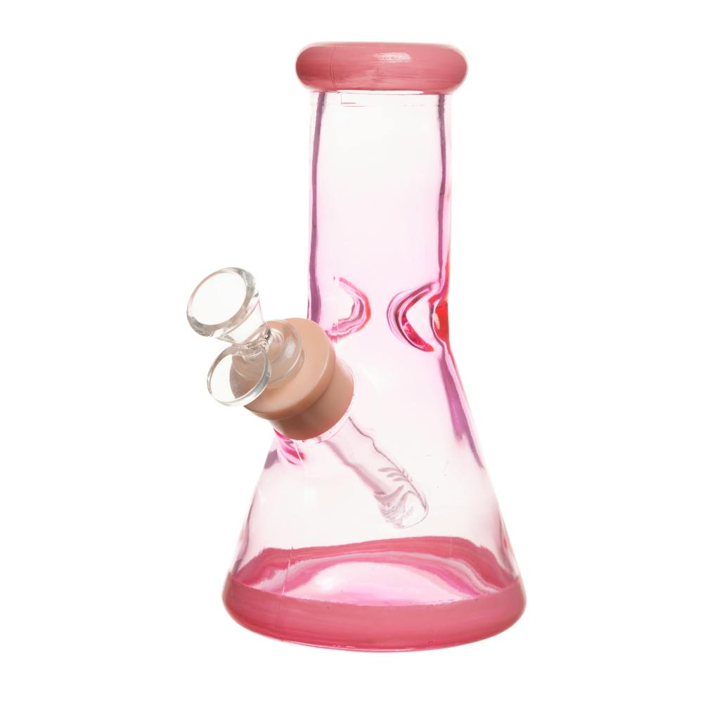 8" 7mm Clear Glass Bong (Pink)