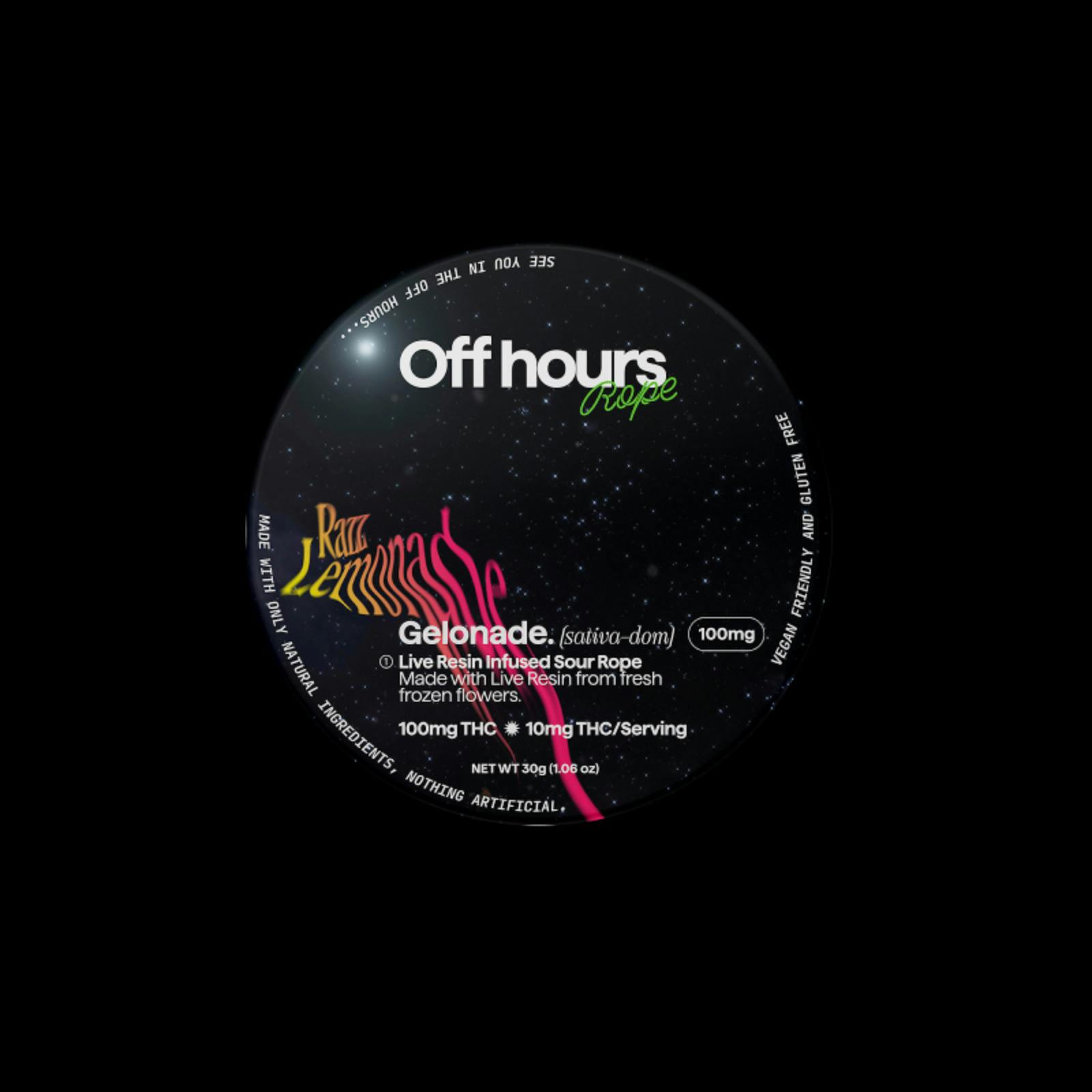 Off Hours | Gelonade / Sour Raspberry Lemonade | 100mg Live Resin Rope Gummies