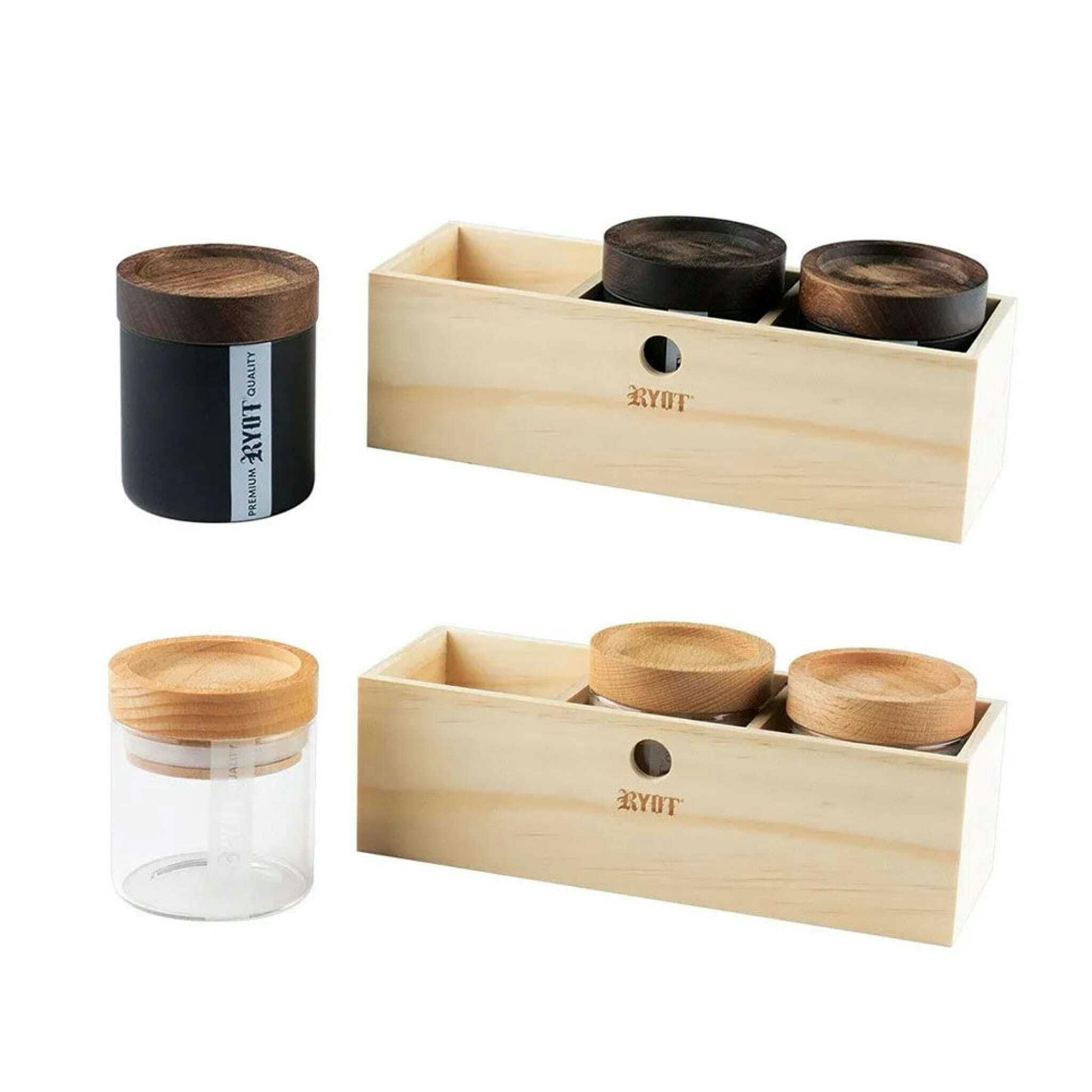 Jar Box with 3 Jars and Tray Lid Ryot Walnut