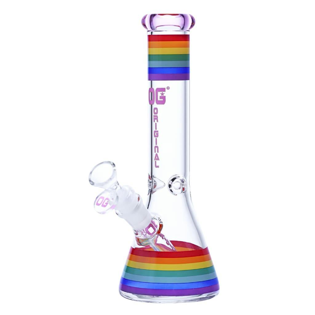 10" 5mm OG Original Rainbow Stripe Beaker - Various Colors