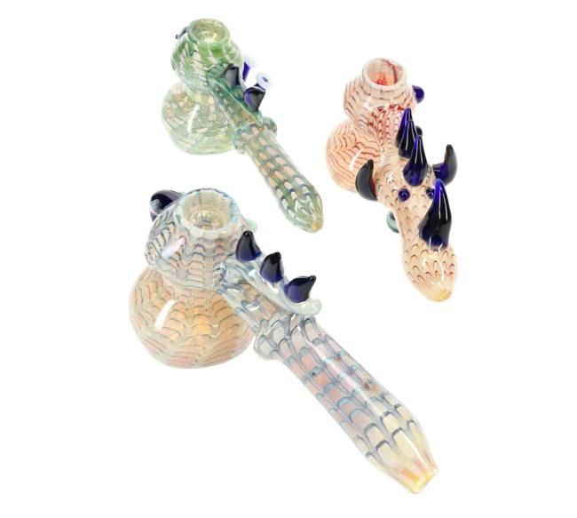 8" Silver Fumed Raked Spiky Glass Hammer Bubbler
