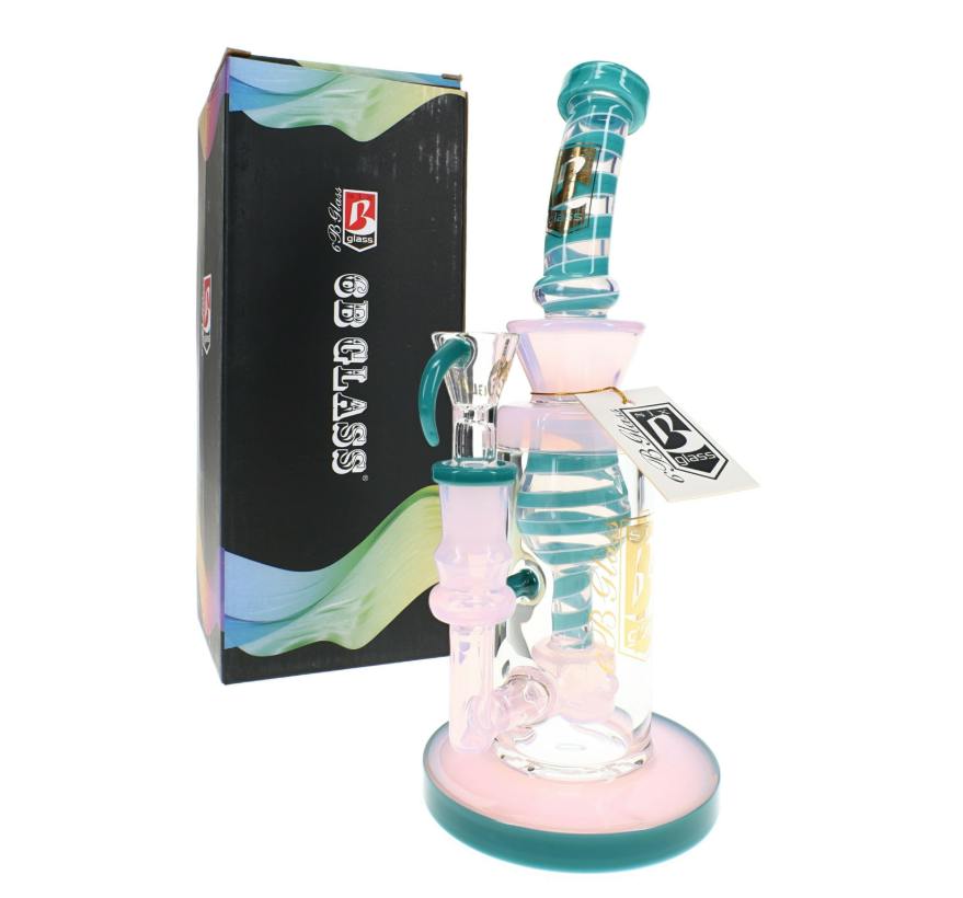 9" 6B Glass Swirl Striped GoG Water Pipe with Showerhead Perc
