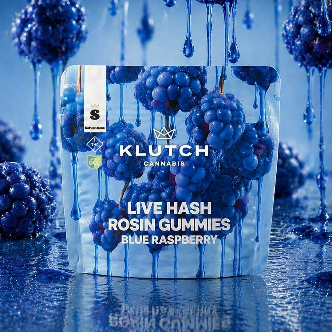 | Blue Raspberry 1:1 (THC:CBG) Live Hash Rosin Gummies | at Klutch Cannabis Dispensary Lorain