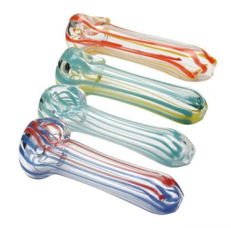 2.5" Plain Striped Glass Hand Pipe - Assorted Colours - S1B