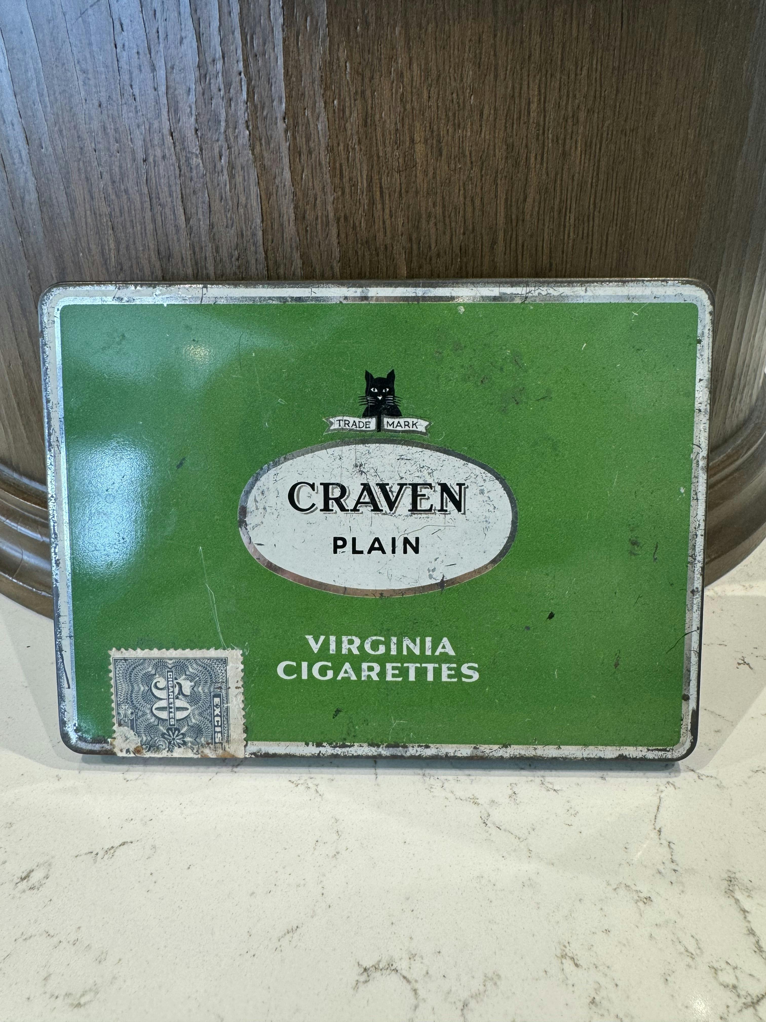 Vintage Craven Plain End Cigarette Tin – Flat 50, Empty - Display