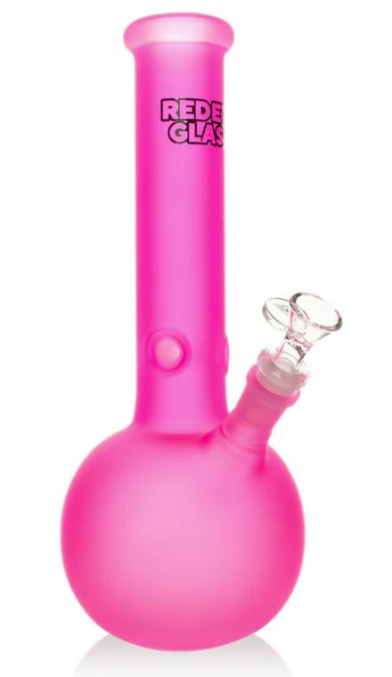 RED EYE GLASS - 12" TALL FROSTED PINK BUBBLE BASE WATER PIPE - REG188PI - T3D
