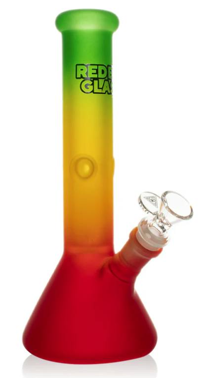 RED EYE GLASS - 10" TALL FROSTED RASTA BEAKER BASE WATER PIPE - T3A
