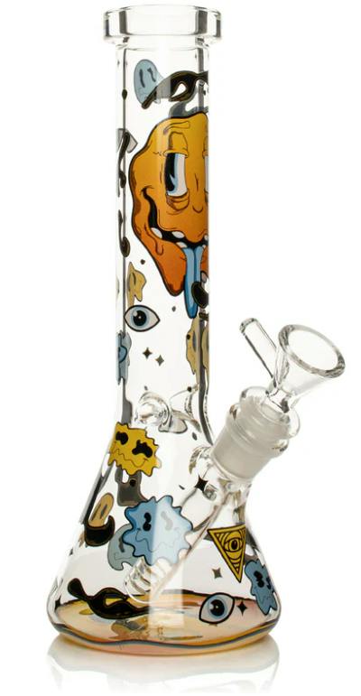 RED EYE GLASS - 10" TALL SMILEY FACE BEAKER BASE WATER PIPE - REG144 - T2F