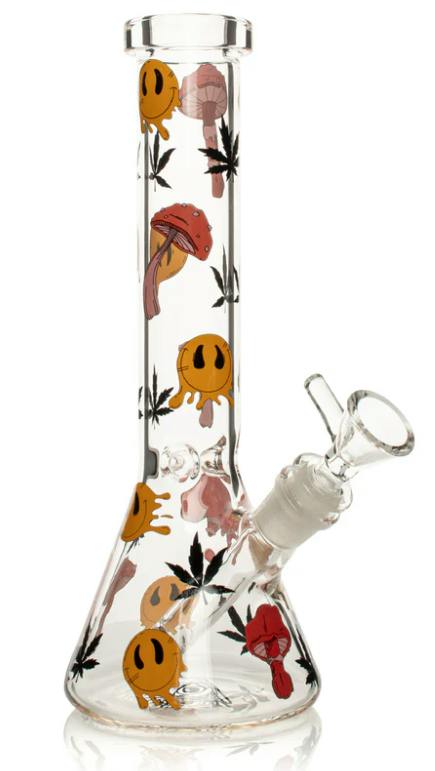 RED EYE GLASS - 10" TALL SMILEY SHROOMS BEAKER BASE WATER PIPE - REG146 - T2E