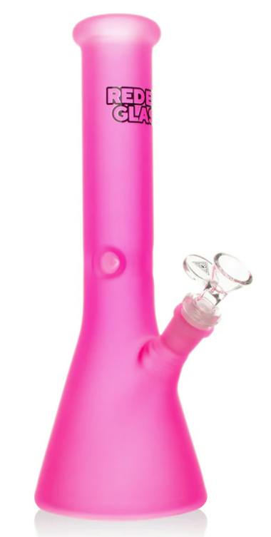RED EYE GLASS - 12" TALL FROSTED PINK BEAKER BASE WATER PIPE - REG189PI - T3C