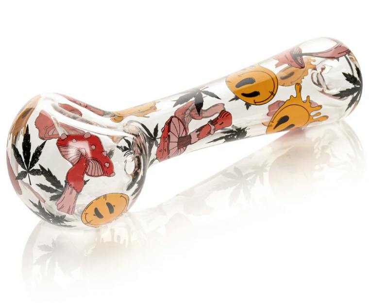 RED EYE GLASS - 4.5" SMILEY SHROOMS SPOON HAND PIPE - V3