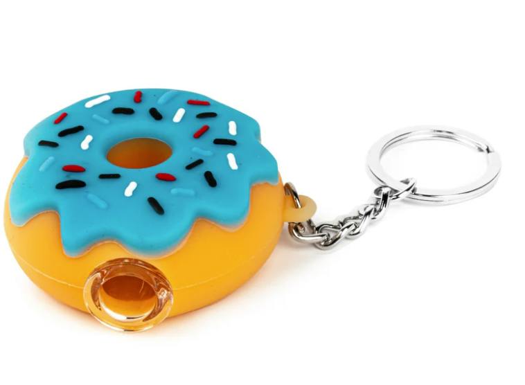 LIT - 2.25" SILICONE BLUE DONUT HAND PIPE GLASS BOWL & KEYCHAIN- FRK-21