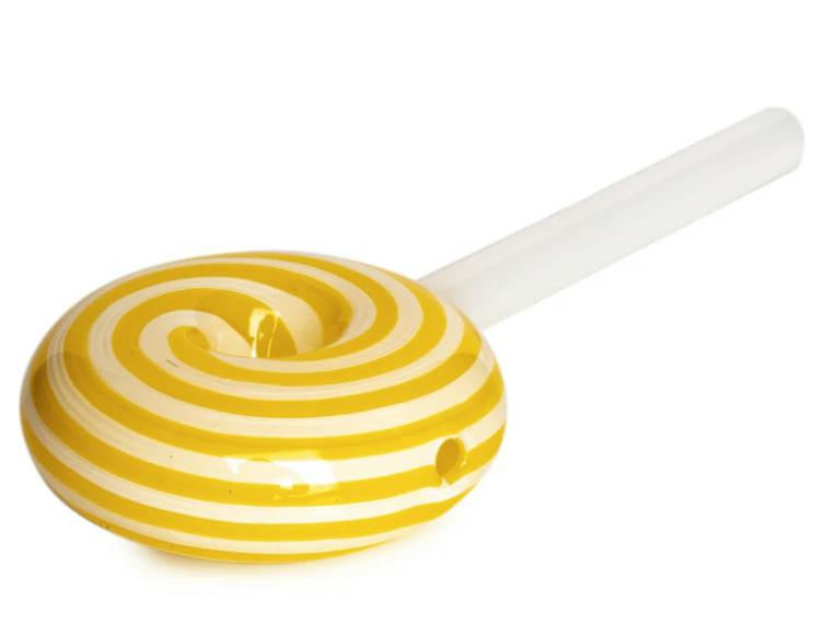 RED EYE GLASS - 6" YELLOW PINWHEEL LOLLIPOP HAND PIPE - V4
