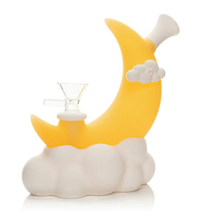 LIT - 6.5" SILICONE YELLOW GLOW-IN-THE-DARK MOON WATER PIPE- T3B (BACK)