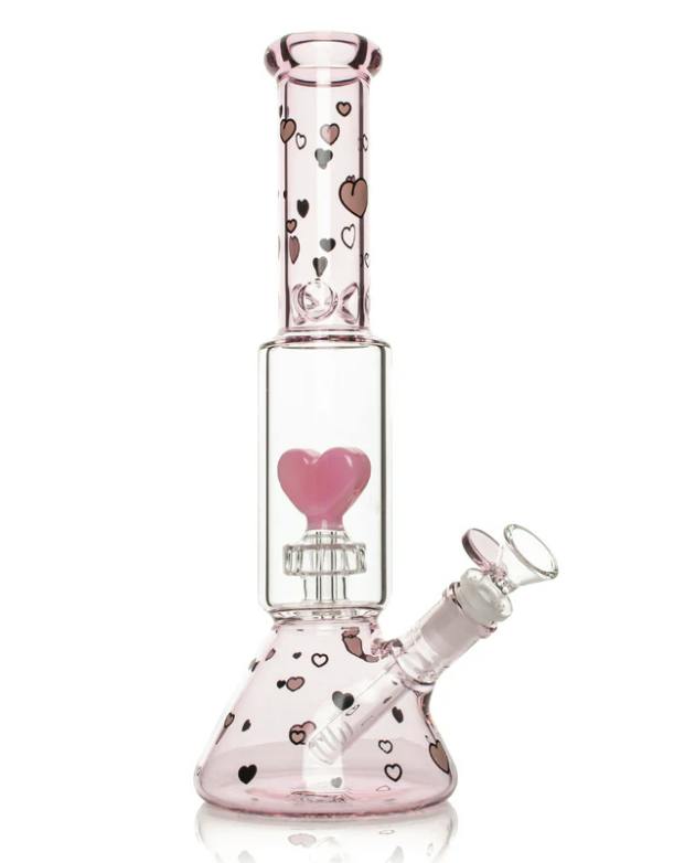 RED EYE GLASS - 12" DUAL CHAMBER FLOATING HEARTS WATER PIPE