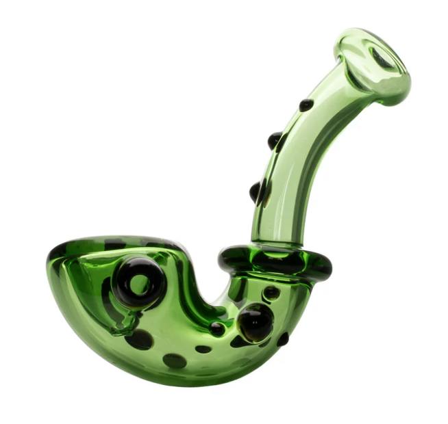 RED EYE GLASS - 4" GREEN KNOBBY SHERLOCK HAND PIPE - DISPLAY