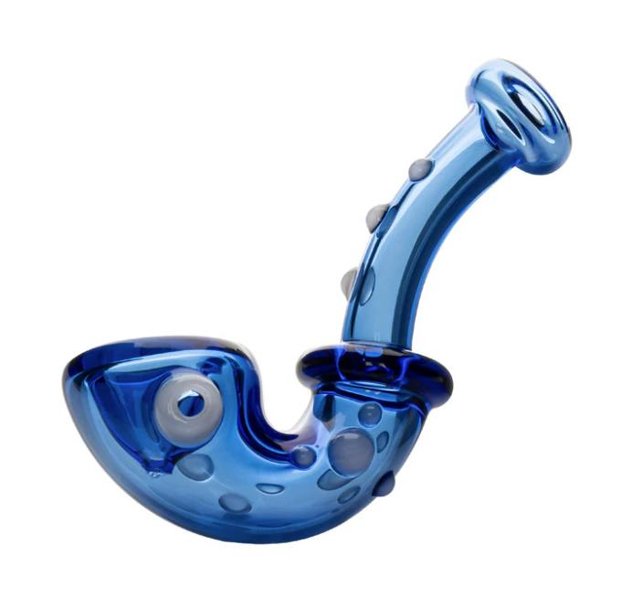 RED EYE GLASS - 4" SAPPHIRE BLUE KNOBBY SHERLOCK HAND PIPE - V7