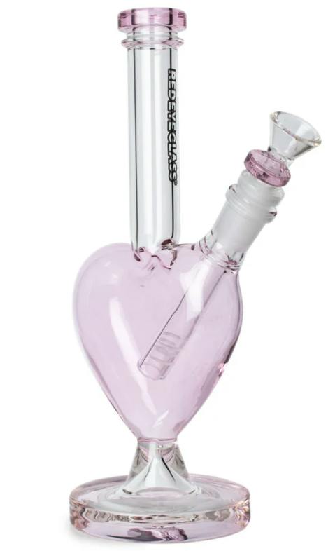 RED EYE GLASS - 10" PINK LOVELY WATER PIPE WITH HEART SHAPED CHAMBER