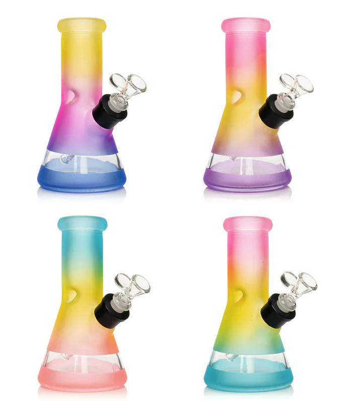 KTOO Glass - 8" 7mm Thick Rainbow Water Pipe - ASSORTED COLOURS - T2D