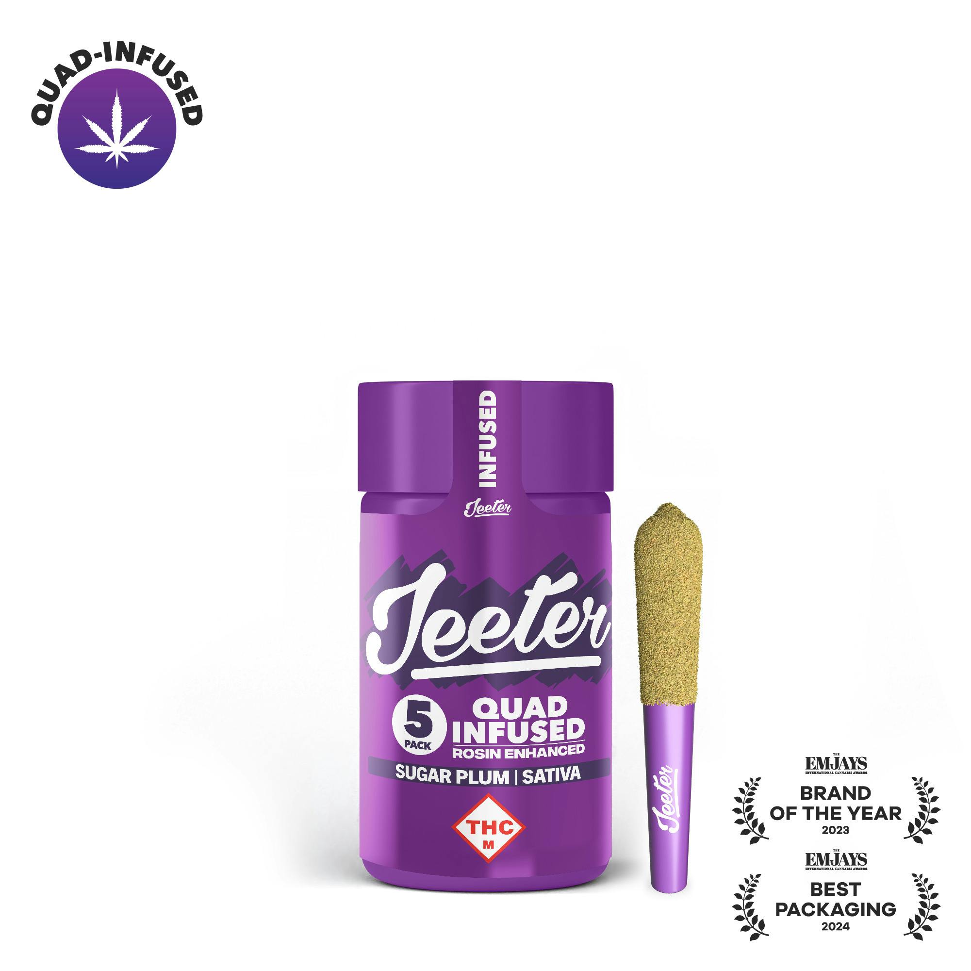Jeeter: Quad Infused Pre-Roll Pack | Sugar Plum | Baby Jeeter | 0.5g ea | 5pk