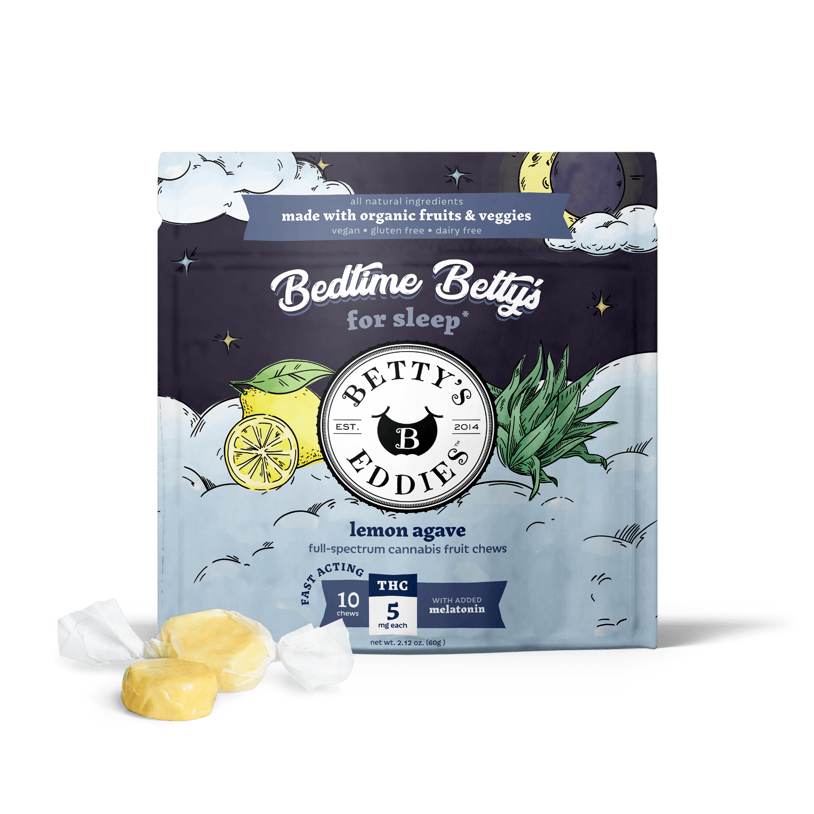 Chews | Bedtime Lemon Agave | 50mg | 10pk | Betty's Eddies at Canna Provisions Weed Dispensary Lee